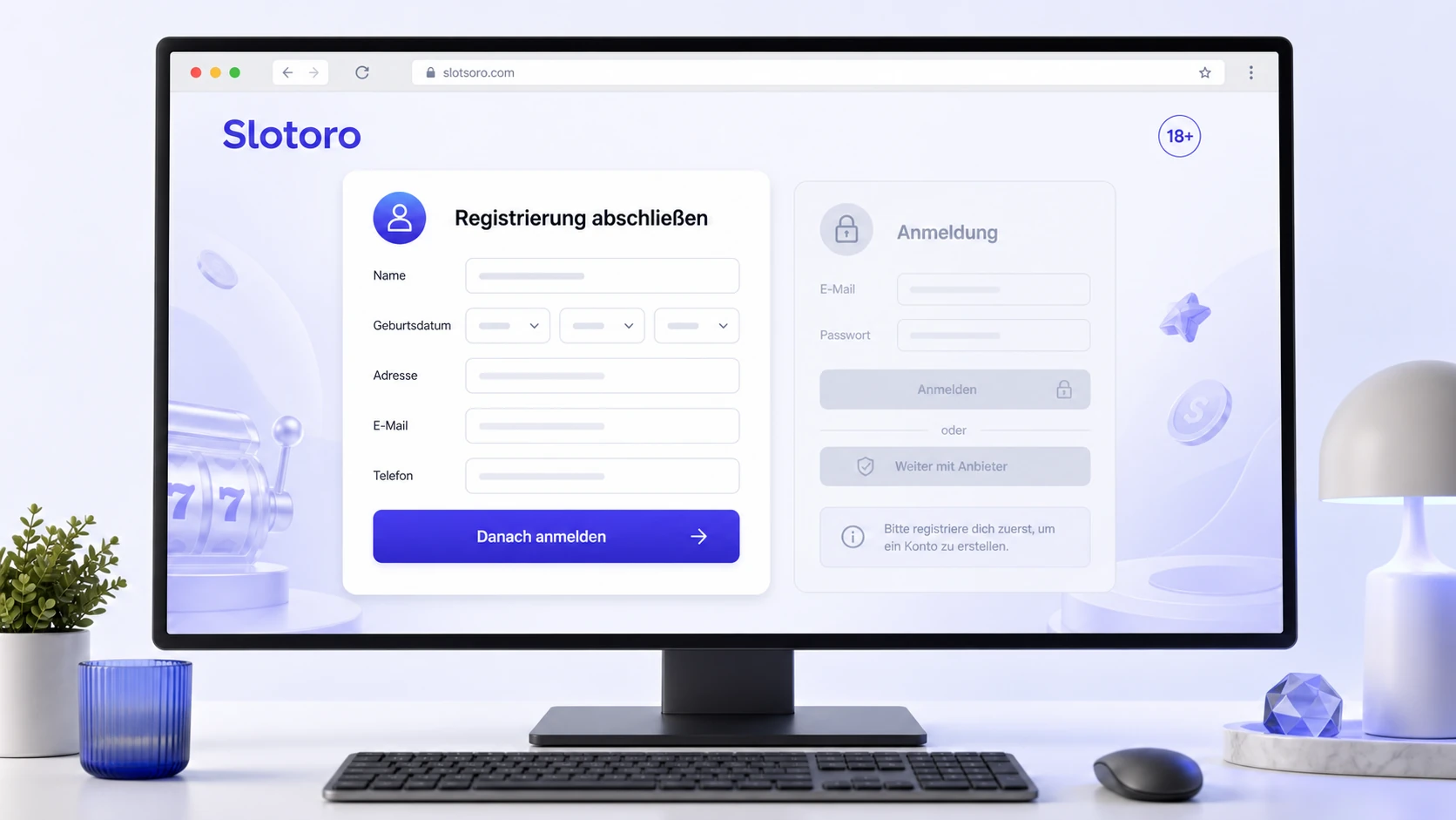 Slotoro Registrierung vor dem ersten Login