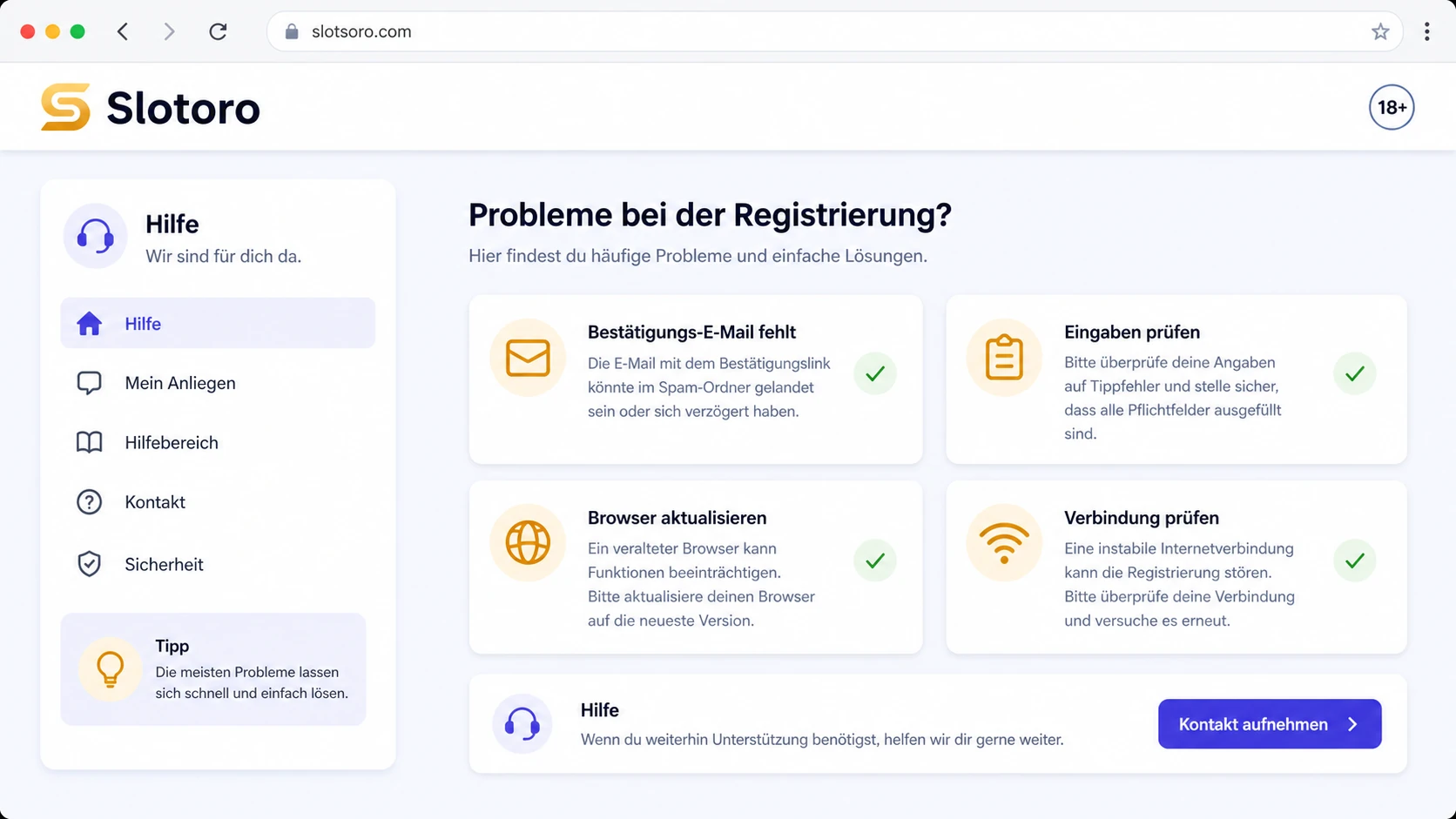Häufige Probleme bei der Registrierung